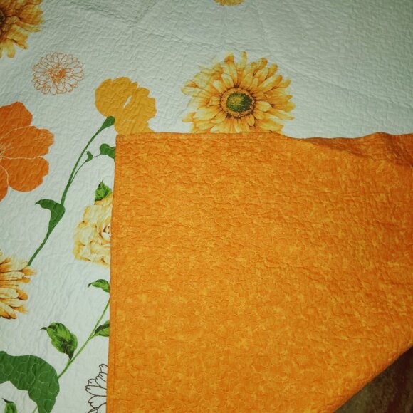 SUNFLOWER & MUMS QUILT & PILLOW SHAMS COTTON REVERSIBLE SHABBY COTTAGE 85 x 85 - Picture 3 of 6